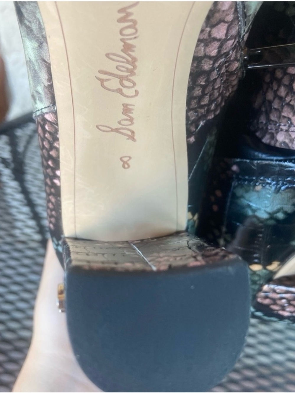 Sam Edelman Pink and Green Snake-Print Knee Boots - Picture 4 of 4